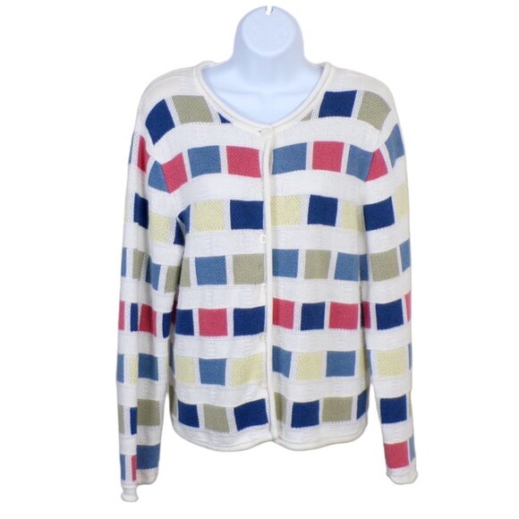 Christopher & Banks White Pastel Colorblock Cardigan Y2K 2005 Size M #127 - Picture 1 of 11